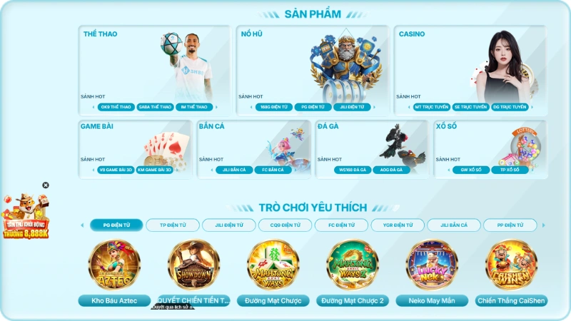 Danh mục kho game SHBET gồm thể thao casino nổ hũ bắn cá game bài xổ số esports